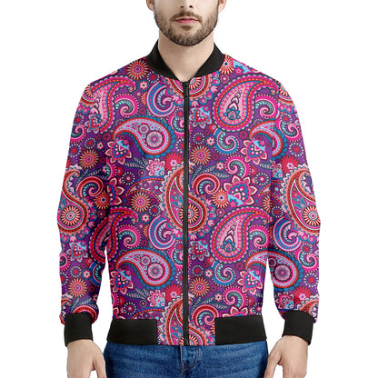 Purple And Pink Paisley Pattern Print Men's Bomber Jacket
