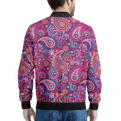 Purple And Pink Paisley Pattern Print Men's Bomber Jacket