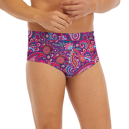 Purple And Pink Paisley Pattern Print Men's Briefs