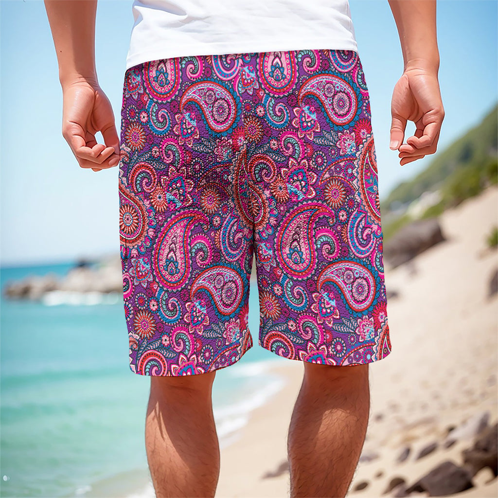 Purple And Pink Paisley Pattern Print Men's Cargo Shorts