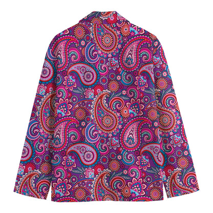 Purple And Pink Paisley Pattern Print Men's Cotton Blazer