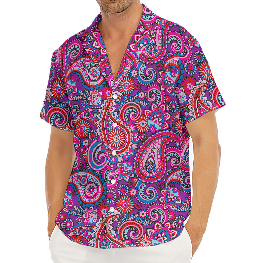 Purple And Pink Paisley Pattern Print Men's Deep V-Neck Shirt