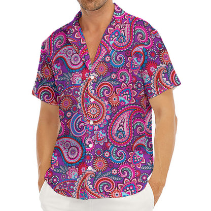 Purple And Pink Paisley Pattern Print Men's Deep V-Neck Shirt
