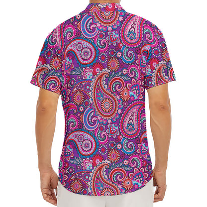 Purple And Pink Paisley Pattern Print Men's Deep V-Neck Shirt