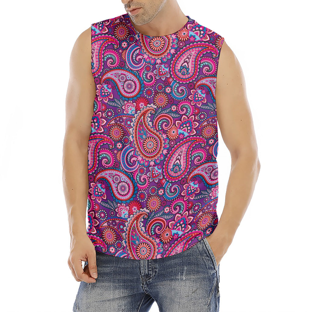 Purple And Pink Paisley Pattern Print Men's Fitness Tank Top