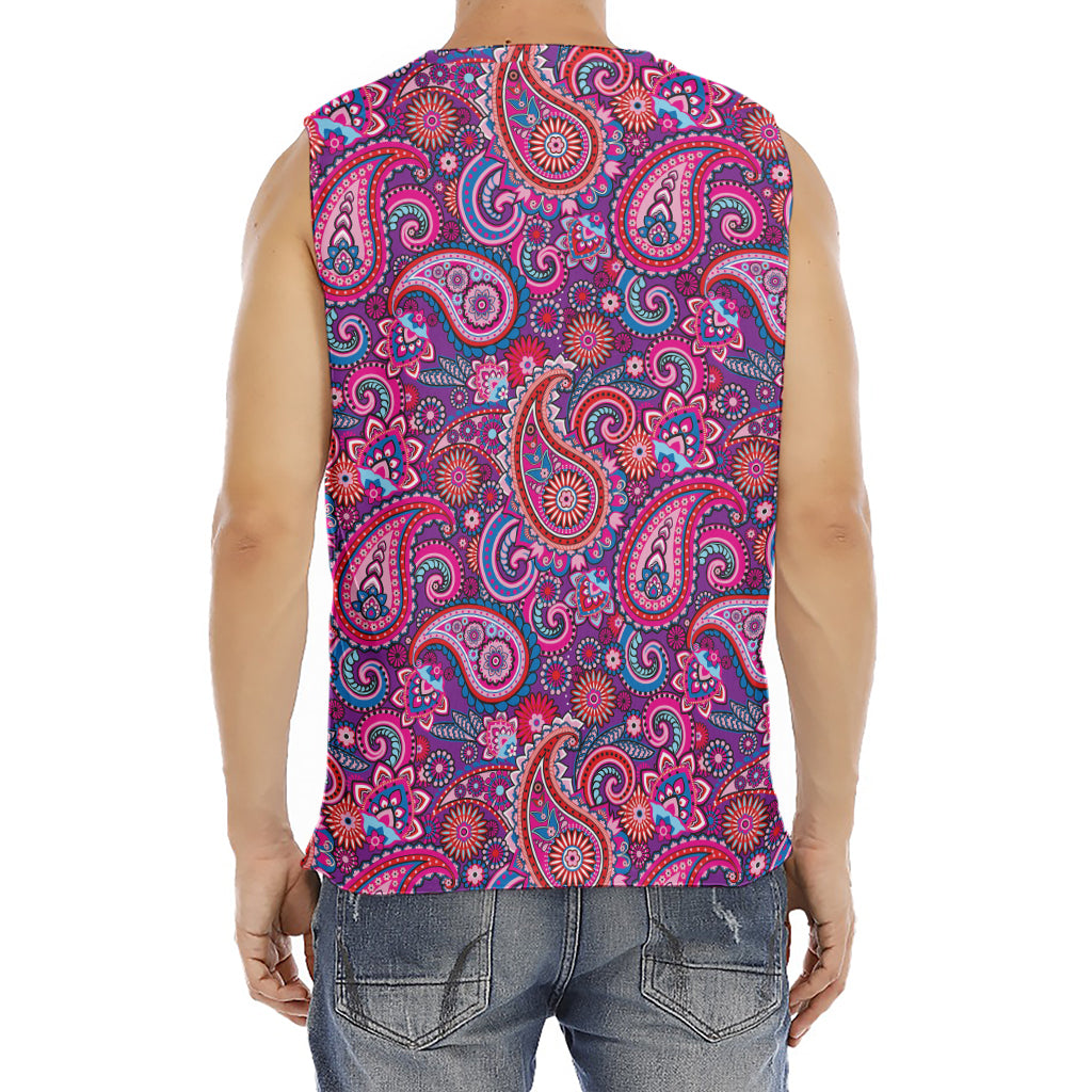 Purple And Pink Paisley Pattern Print Men's Fitness Tank Top