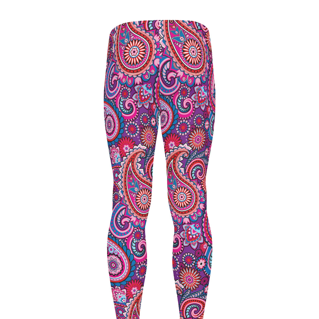 Purple And Pink Paisley Pattern Print Men's leggings