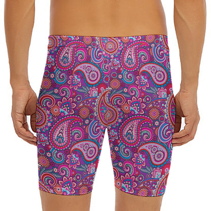 Purple And Pink Paisley Pattern Print Men's Long Boxer Briefs