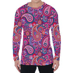 Purple And Pink Paisley Pattern Print Men's Long Sleeve T-Shirt