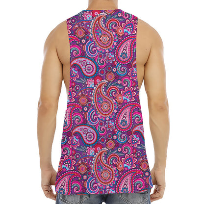 Purple And Pink Paisley Pattern Print Men's Muscle Tank Top