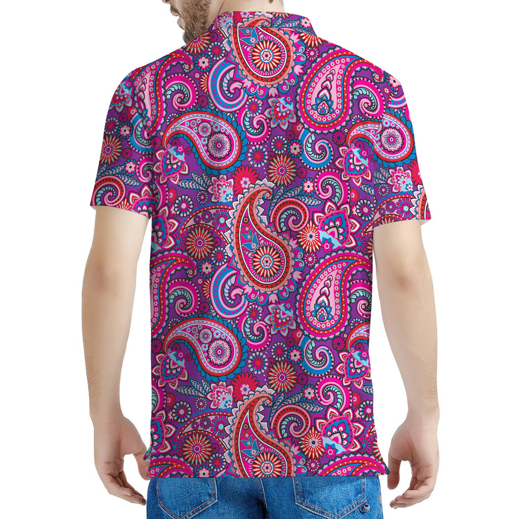 Purple And Pink Paisley Pattern Print Men's Polo Shirt