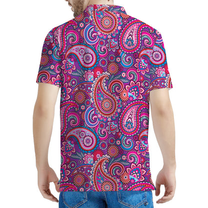 Purple And Pink Paisley Pattern Print Men's Polo Shirt