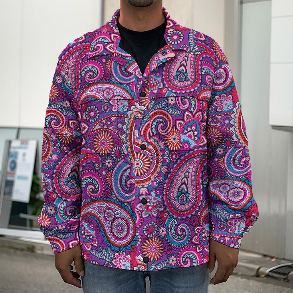 Purple And Pink Paisley Pattern Print Men's Shirt Jacket