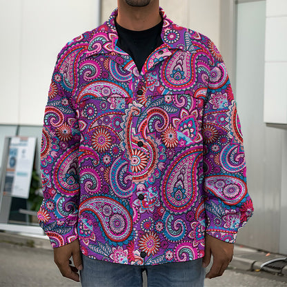 Purple And Pink Paisley Pattern Print Men's Shirt Jacket
