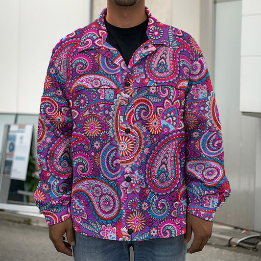 Purple And Pink Paisley Pattern Print Men's Shirt Jacket