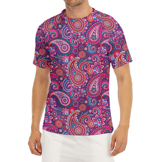 Purple And Pink Paisley Pattern Print Men's Short Sleeve Rash Guard