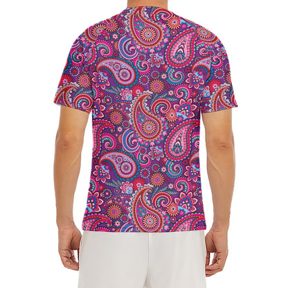 Purple And Pink Paisley Pattern Print Men's Short Sleeve Rash Guard