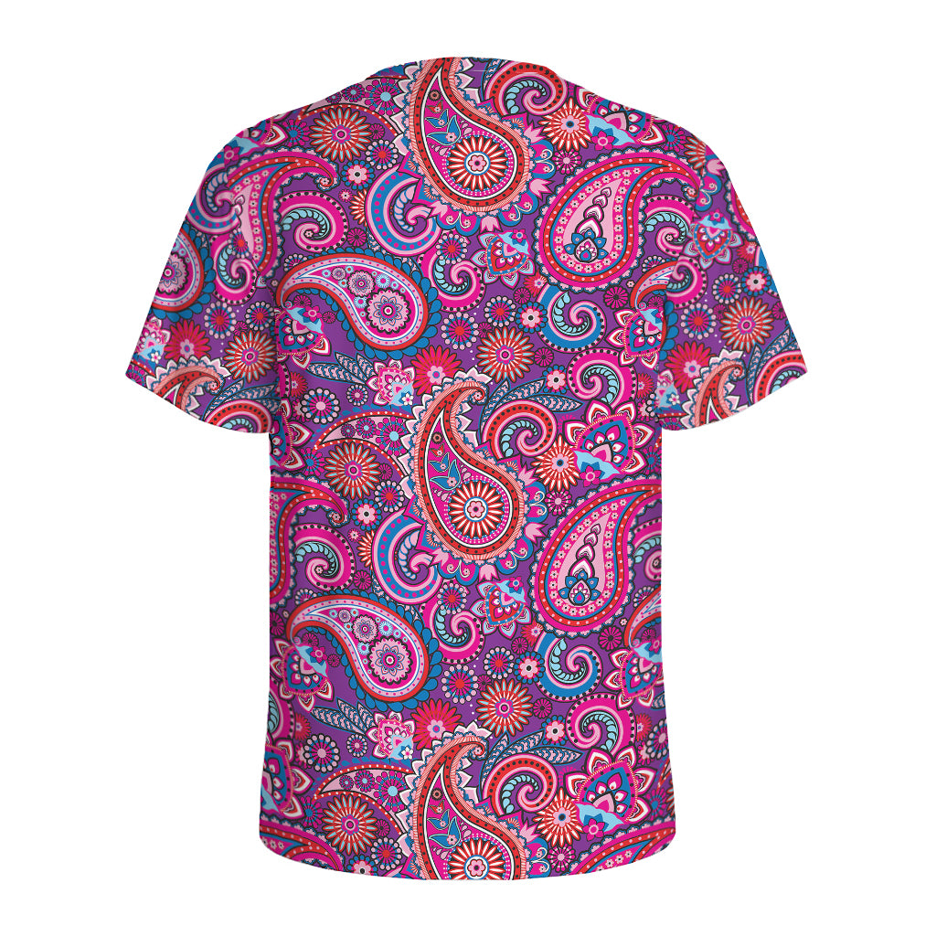 Purple And Pink Paisley Pattern Print Men's Sports T-Shirt