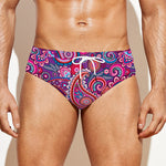 Purple And Pink Paisley Pattern Print Men's Swim Briefs
