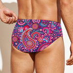 Purple And Pink Paisley Pattern Print Men's Swim Briefs