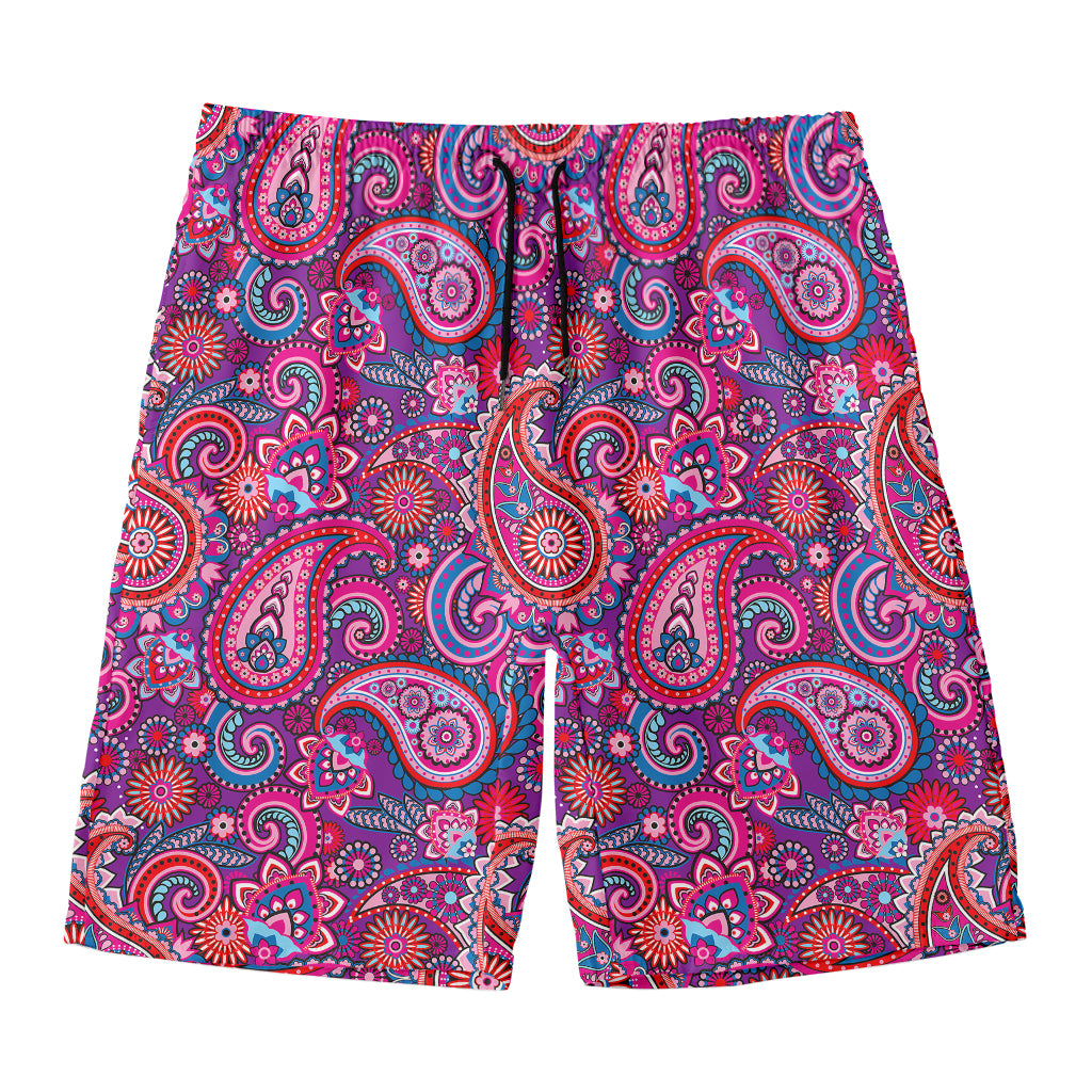 Purple And Pink Paisley Pattern Print Men's Swim Trunks