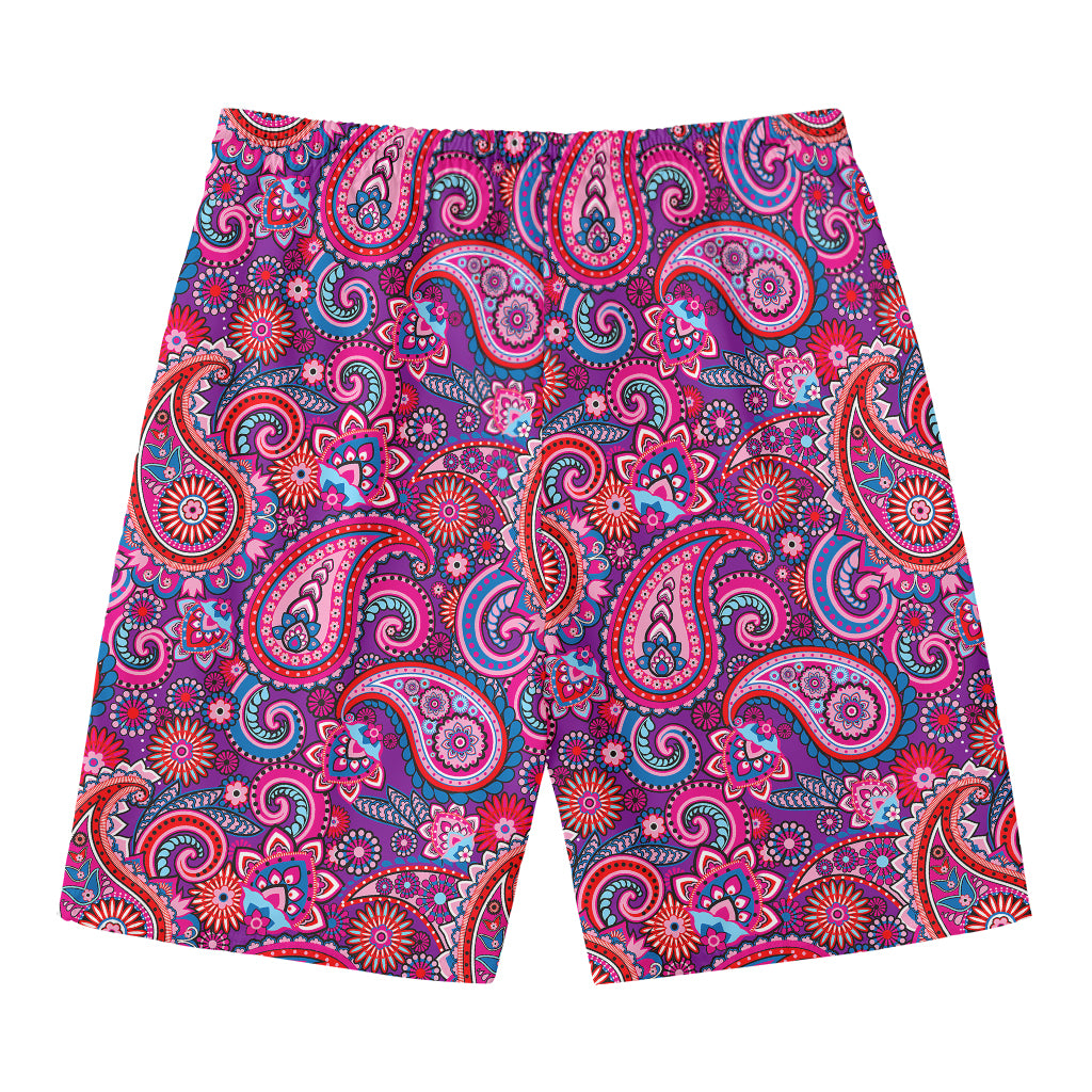 Purple And Pink Paisley Pattern Print Men's Swim Trunks