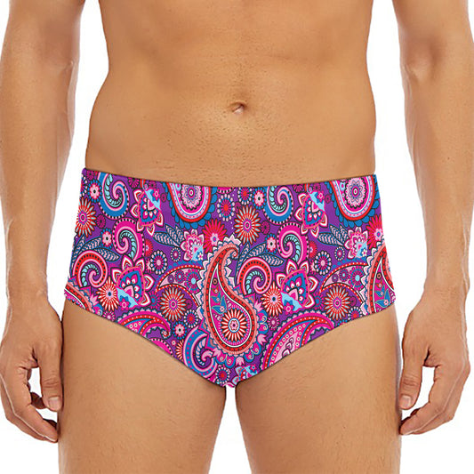 Purple And Pink Paisley Pattern Print Men's Triangle Swim Briefs