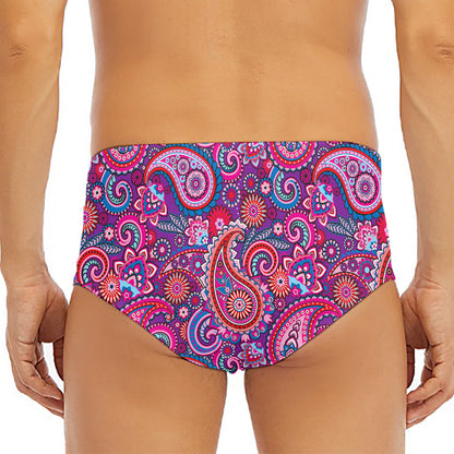 Purple And Pink Paisley Pattern Print Men's Triangle Swim Briefs