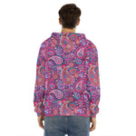 Purple And Pink Paisley Pattern Print Men's Velvet Pullover Hoodie
