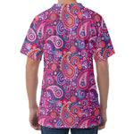 Purple And Pink Paisley Pattern Print Men's Velvet T-Shirt