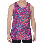 Purple And Pink Paisley Pattern Print Men's Velvet Tank Top