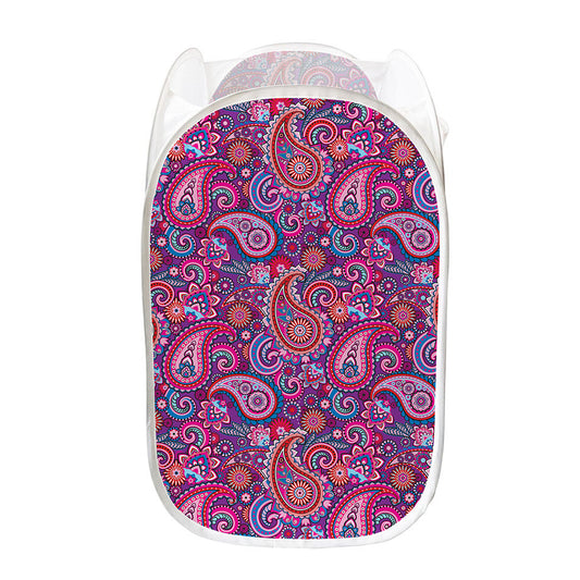 Purple And Pink Paisley Pattern Print Mesh Laundry Hamper