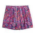 Purple And Pink Paisley Pattern Print Mesh Shorts