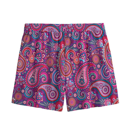 Purple And Pink Paisley Pattern Print Mesh Shorts