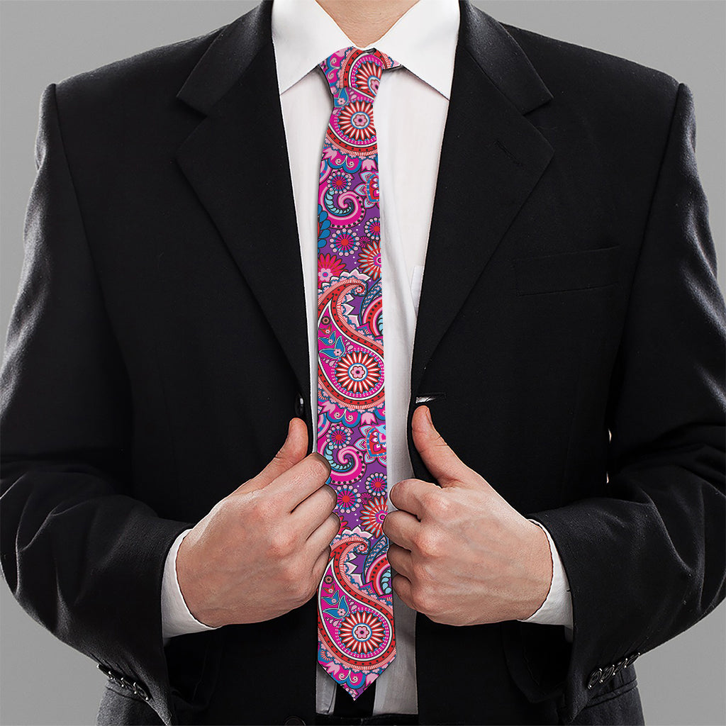 Purple And Pink Paisley Pattern Print Necktie