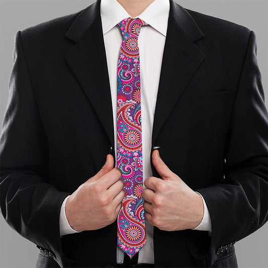 Purple And Pink Paisley Pattern Print Necktie