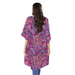 Purple And Pink Paisley Pattern Print Open Front Beach Cover Up