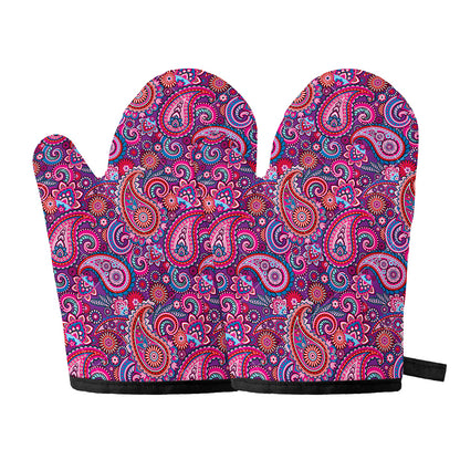 Purple And Pink Paisley Pattern Print Oven Mitts