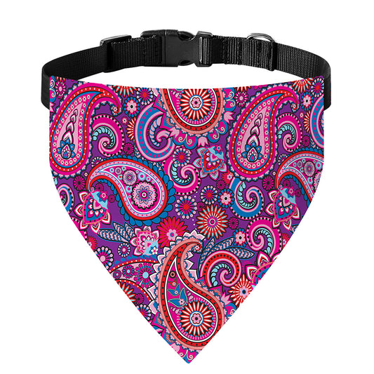 Purple And Pink Paisley Pattern Print Over The Collar Dog Bandana