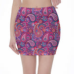 Purple And Pink Paisley Pattern Print Pencil Mini Skirt