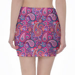 Purple And Pink Paisley Pattern Print Pencil Mini Skirt