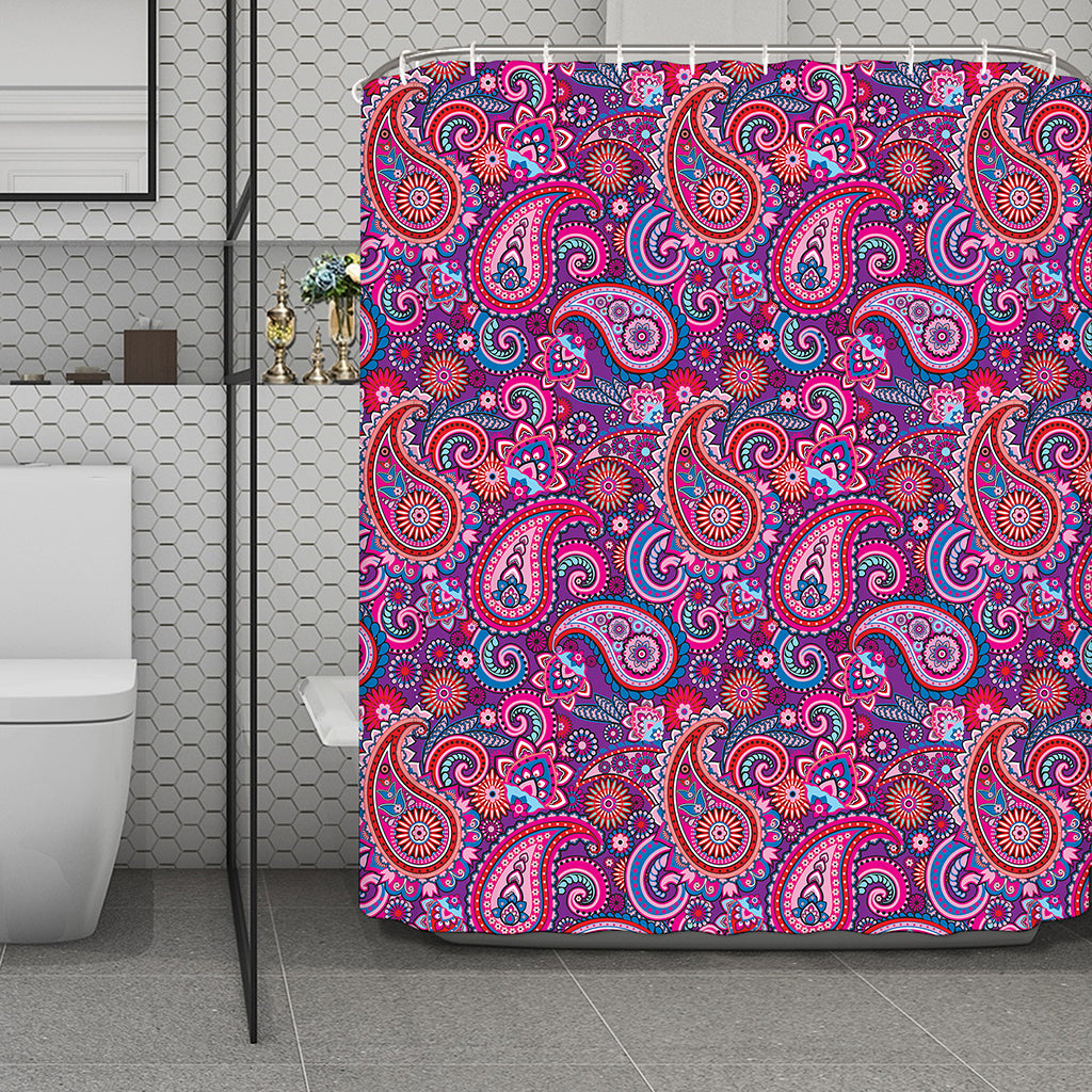 Purple And Pink Paisley Pattern Print Polyester Shower Curtain