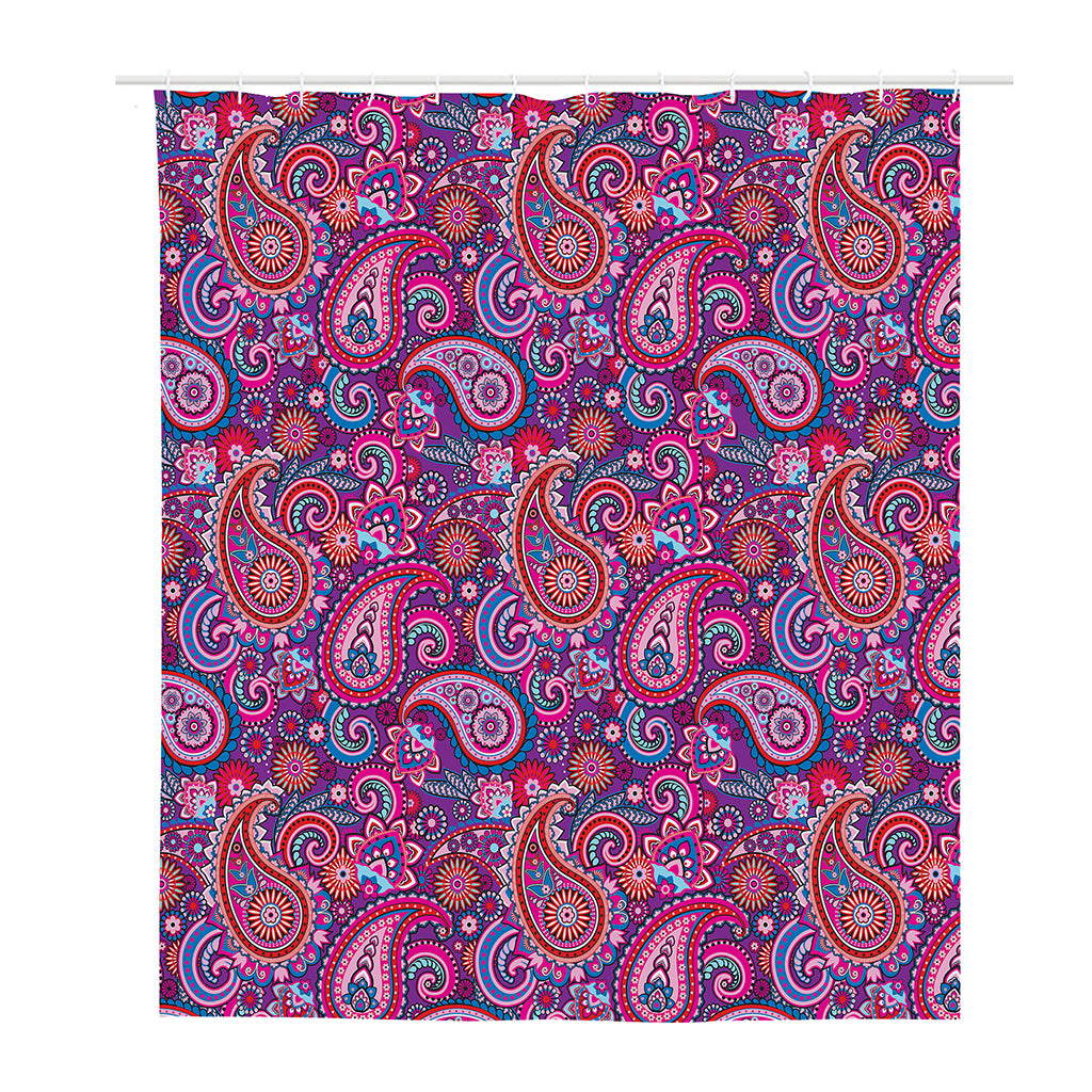 Purple And Pink Paisley Pattern Print Polyester Shower Curtain