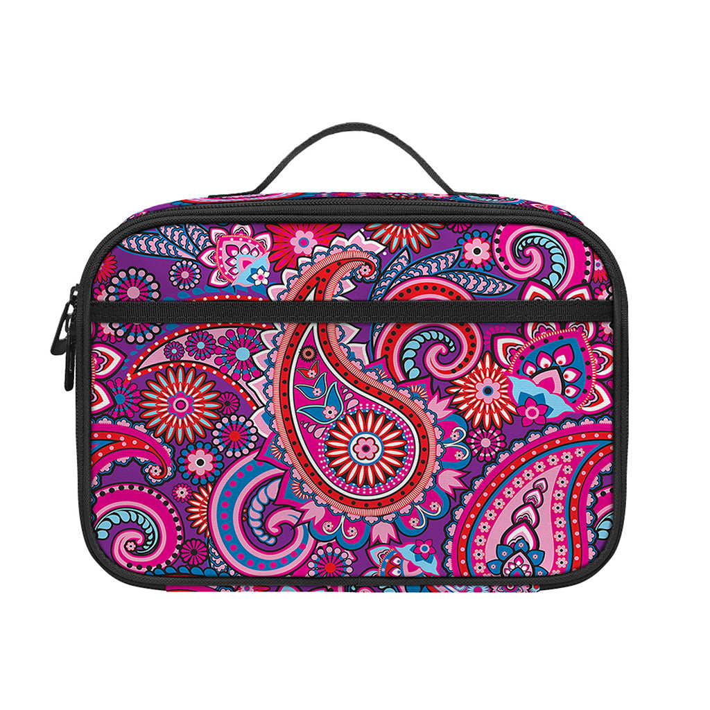 Purple And Pink Paisley Pattern Print Portable Lunch Bag