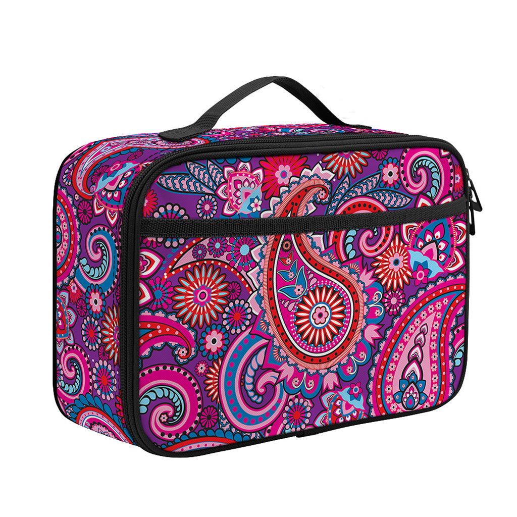Purple And Pink Paisley Pattern Print Portable Lunch Bag