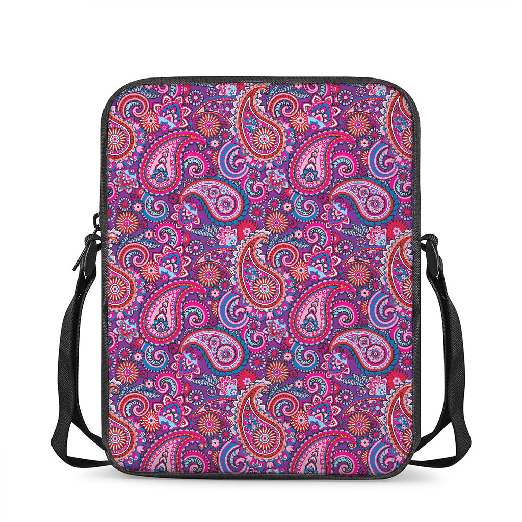 Purple And Pink Paisley Pattern Print Rectangular Crossbody Bag