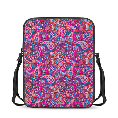 Purple And Pink Paisley Pattern Print Rectangular Crossbody Bag