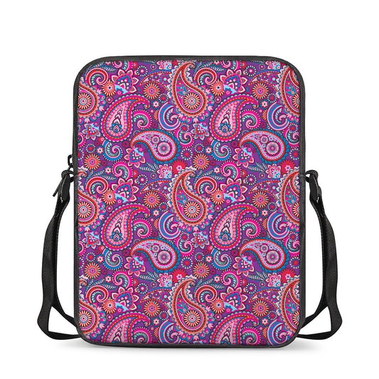 Purple And Pink Paisley Pattern Print Rectangular Crossbody Bag