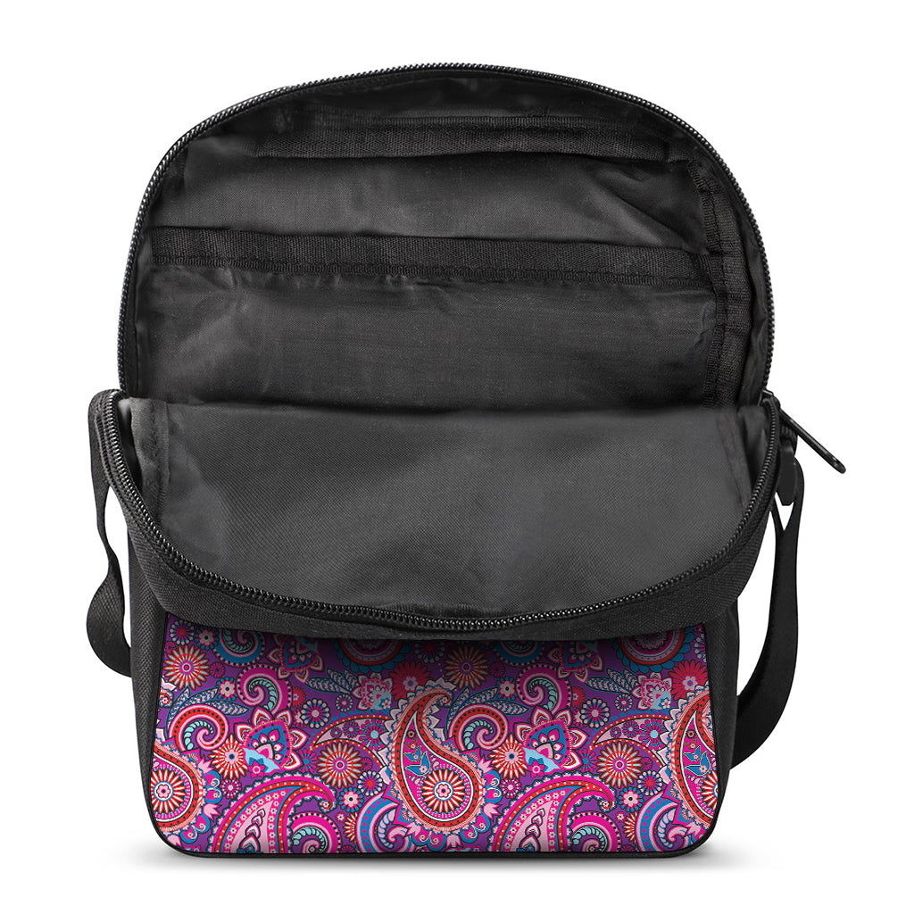 Purple And Pink Paisley Pattern Print Rectangular Crossbody Bag