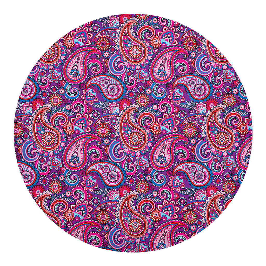 Purple And Pink Paisley Pattern Print Round Blanket